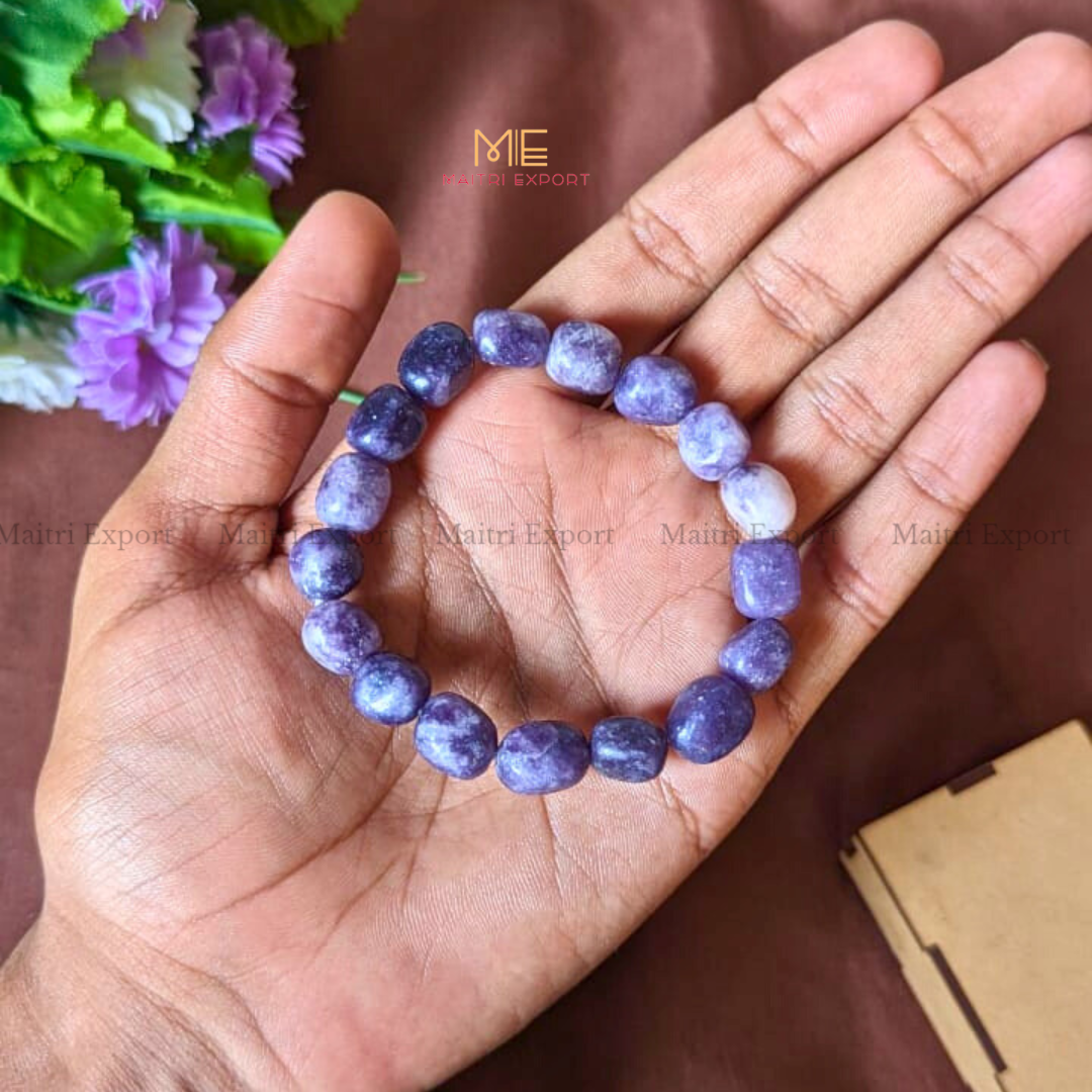 Small Tumble Crystal Beads Bracelet-Lepidolite-Maitri Export | Crystals Store