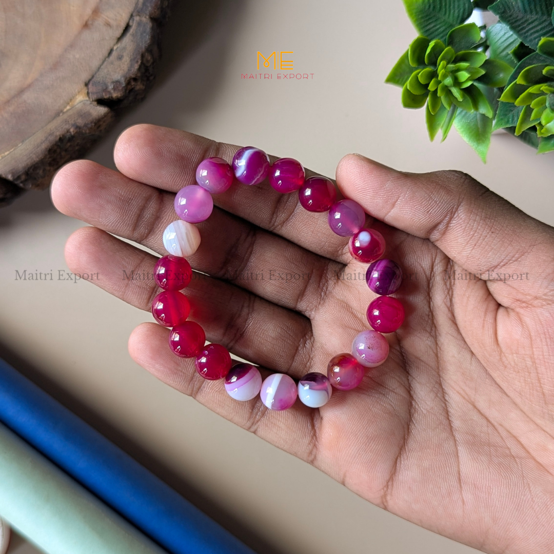 10mm round beads stretchable natural crystal bracelet.-Pink Onyx-Maitri Export | Crystals Store