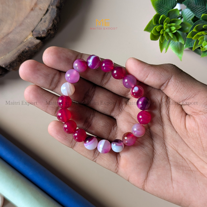10mm round beads stretchable natural crystal bracelet.-Pink Onyx-Maitri Export | Crystals Store