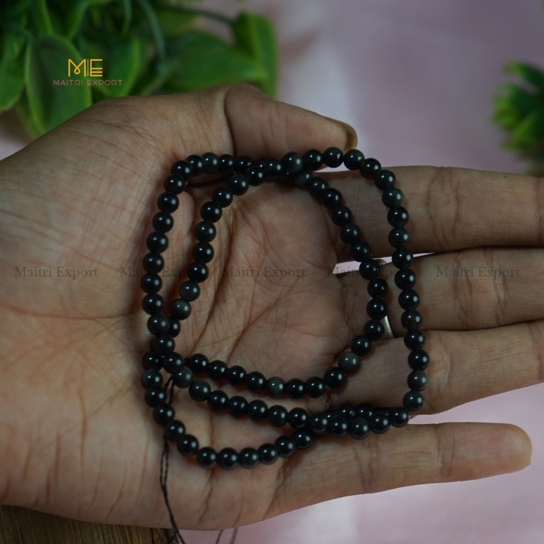 4mm loose crystal beads strands / line / String-Black Silver Obsidian-Maitri Export | Crystals Store