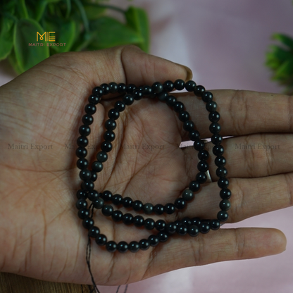 4mm loose crystal beads strands / line / String-Black Silver Obsidian-Maitri Export | Crystals Store