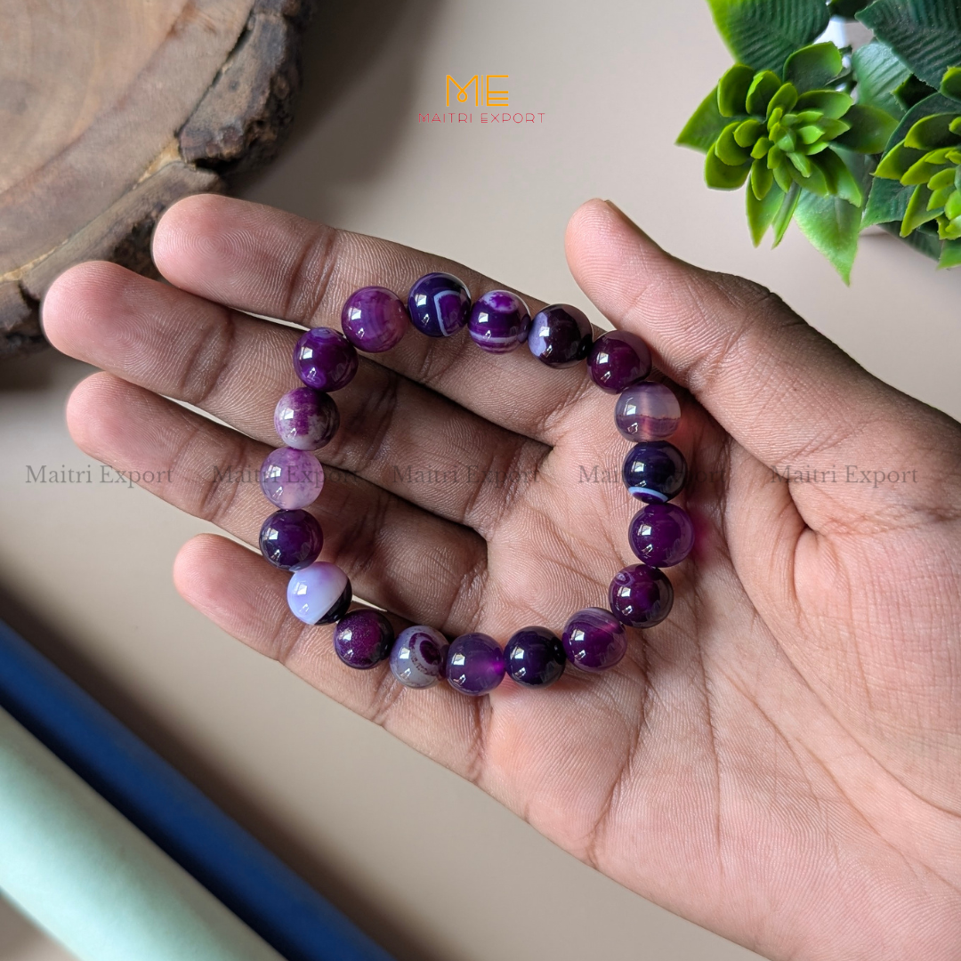 10mm round beads stretchable natural crystal bracelet.-Purple Onyx-Maitri Export | Crystals Store