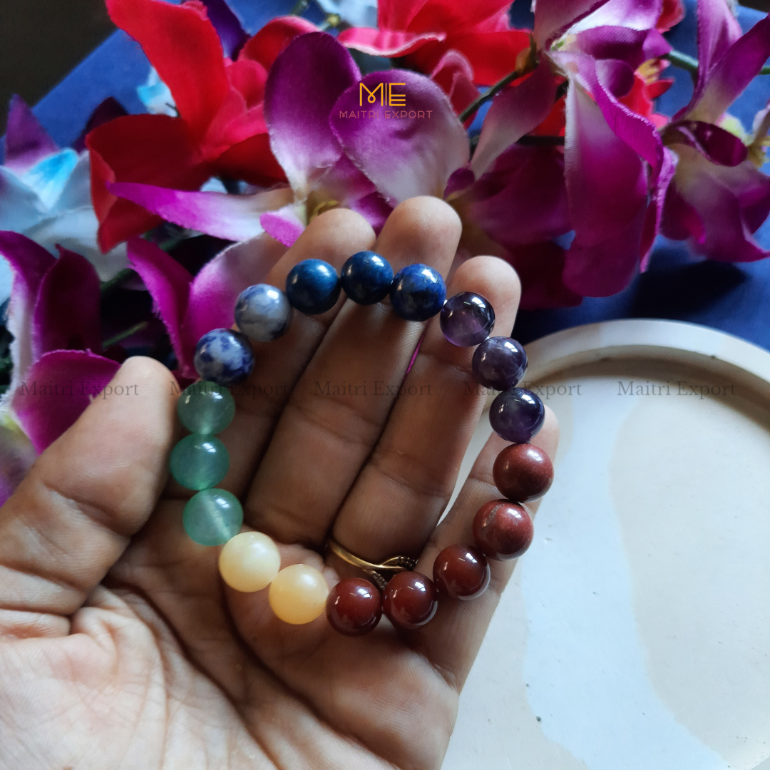10mm round beads stretchable natural crystal bracelet.-7 chakra-Maitri Export | Crystals Store