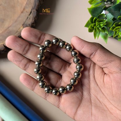 10mm round beads stretchable natural crystal bracelet.-Golden Pyrite-Maitri Export | Crystals Store
