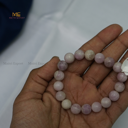10mm round beads stretchable natural crystal bracelet.-Kunzite-Maitri Export | Crystals Store