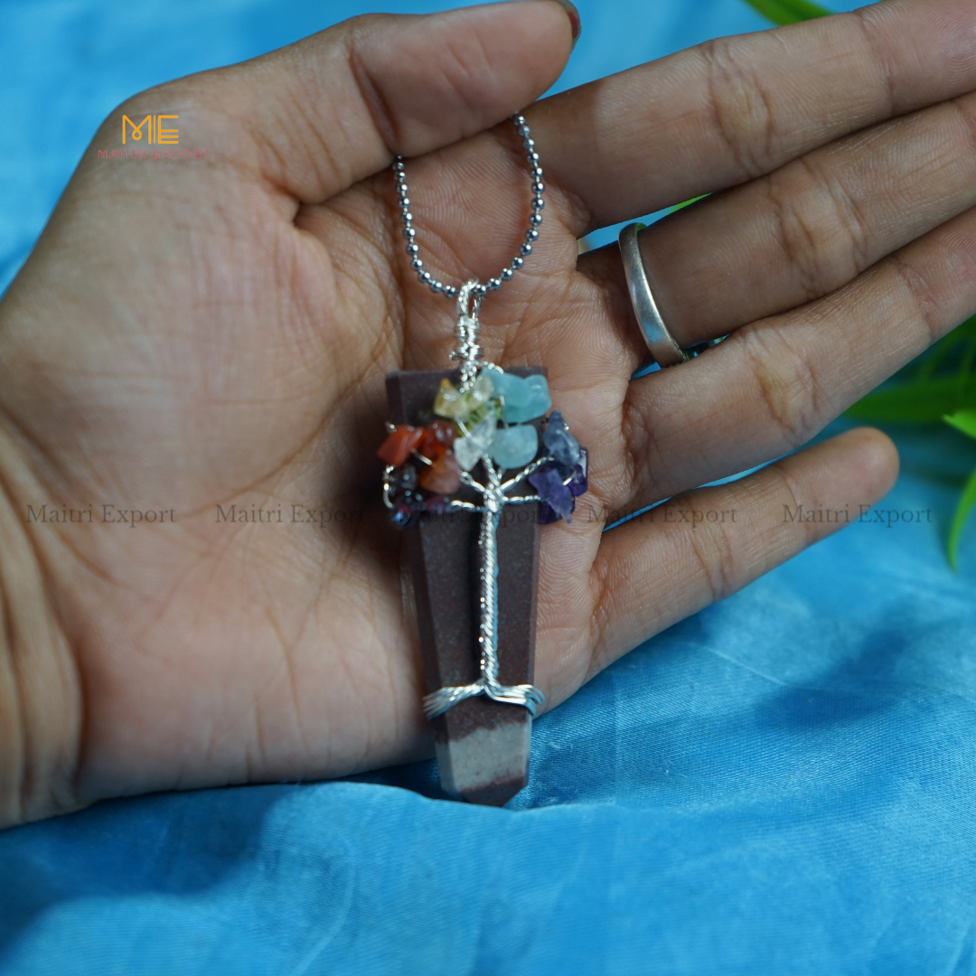 Natural Different Crystal Stone Flat Point Pendant with 7 chakra Tree of Life wire design-Narmada-Maitri Export | Crystals Store