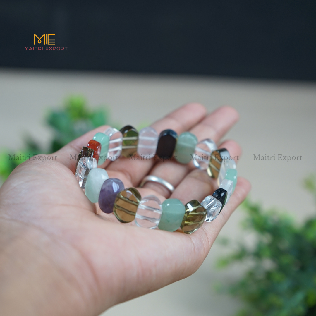 Oval Shape Faceted Crystal Beads bracelet-Multi colour-Maitri Export | Crystals Store