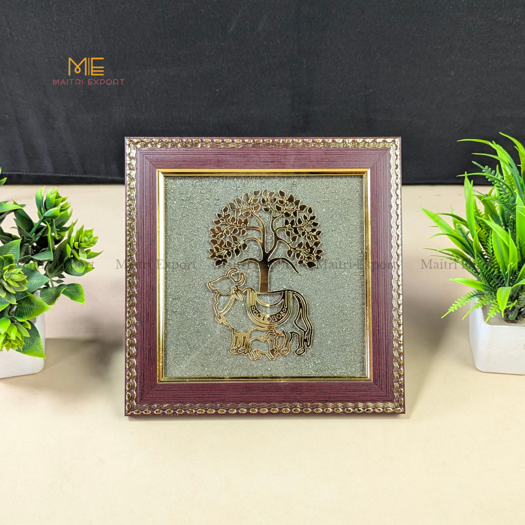 Pyrite Frame 6x6 inch ( frame design can vary )-Tree of life With Nandi-Maitri Export | Crystals Store