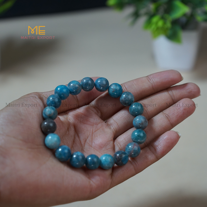 10mm round beads stretchable natural crystal bracelet.-Apatite-Maitri Export | Crystals Store