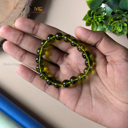 10mm round beads stretchable natural crystal bracelet.-Peridot-Maitri Export | Crystals Store