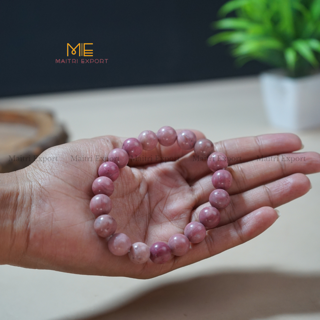 10mm round beads stretchable natural crystal bracelet.-Rhodochrosite-Maitri Export | Crystals Store