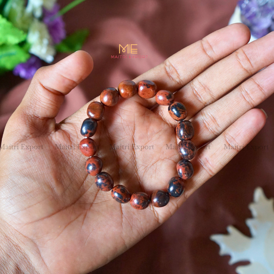 Small Tumble Crystal Beads Bracelet-Mahogany Obsidian-Maitri Export | Crystals Store