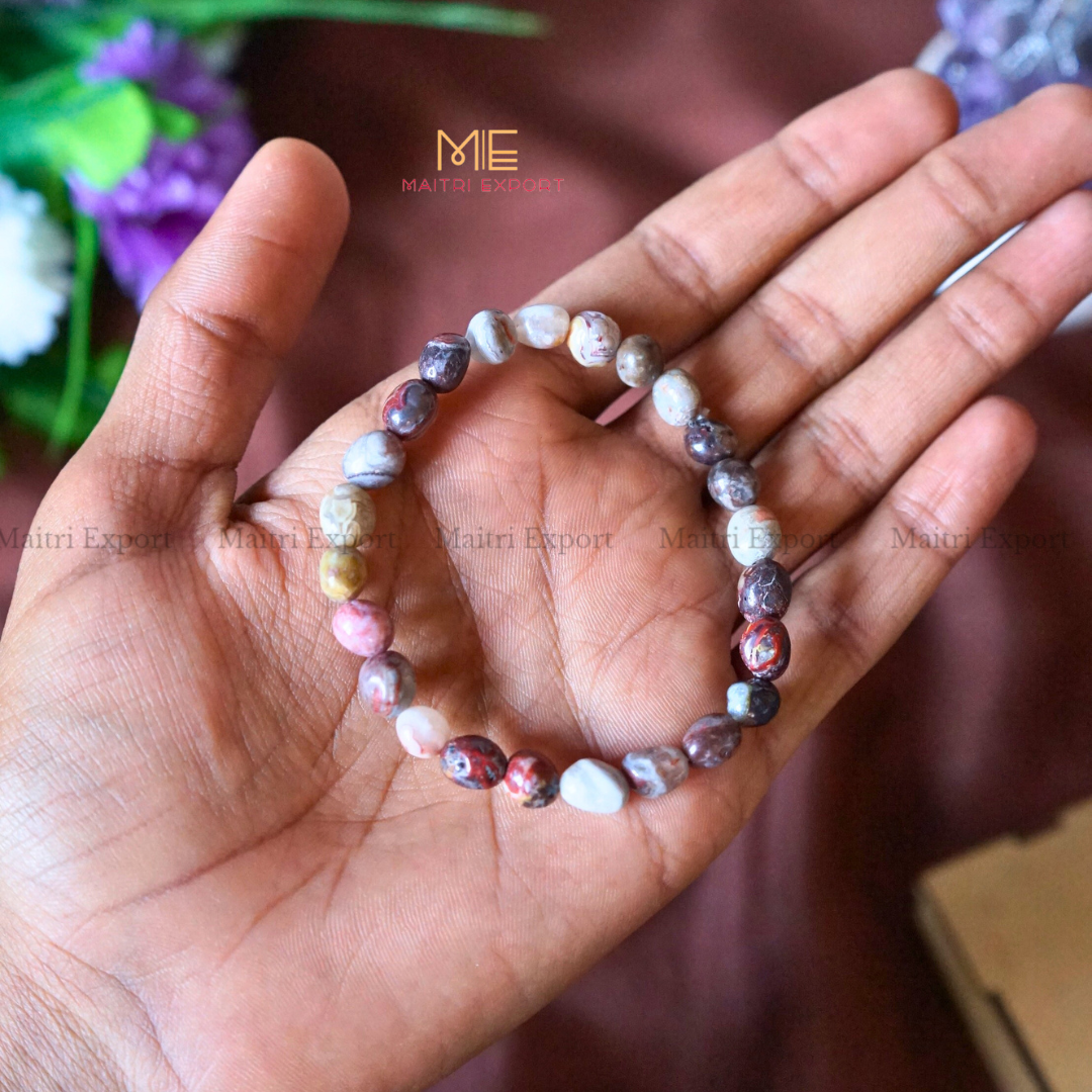 Small Tumble Crystal Beads Bracelet-Mexican Crazy Lace Agate-Maitri Export | Crystals Store