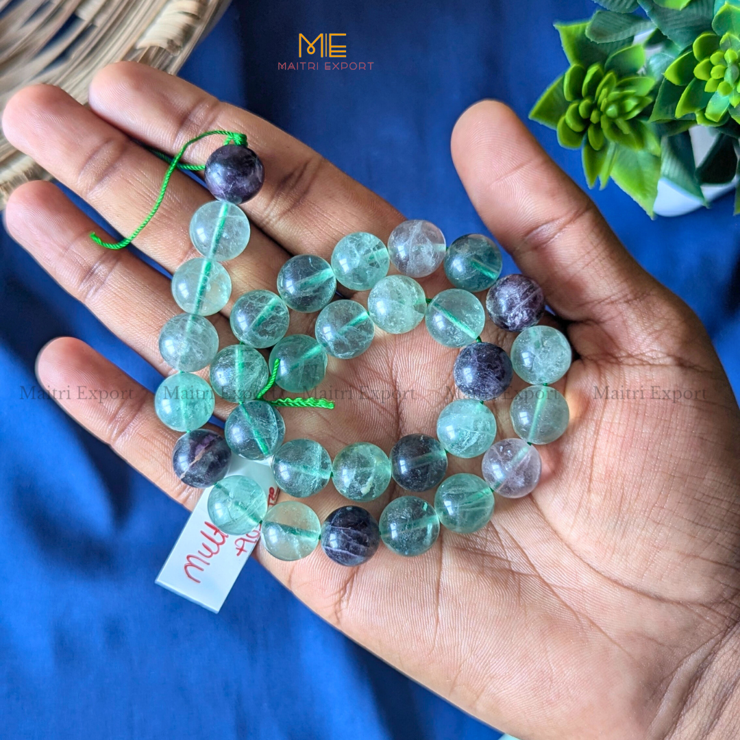 12mm natural crystal healing stone loose beads line ( 28-30 beads per line )-Multi Fluorite-Maitri Export | Crystals Store