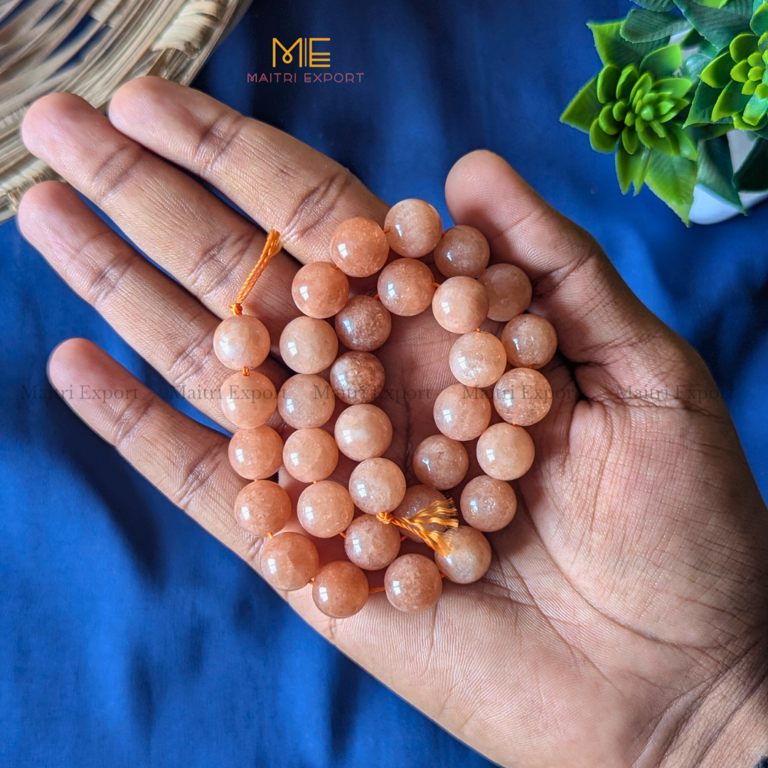 12mm natural crystal healing stone loose beads line ( 28-30 beads per line )-Peach Moonstone-Maitri Export | Crystals Store