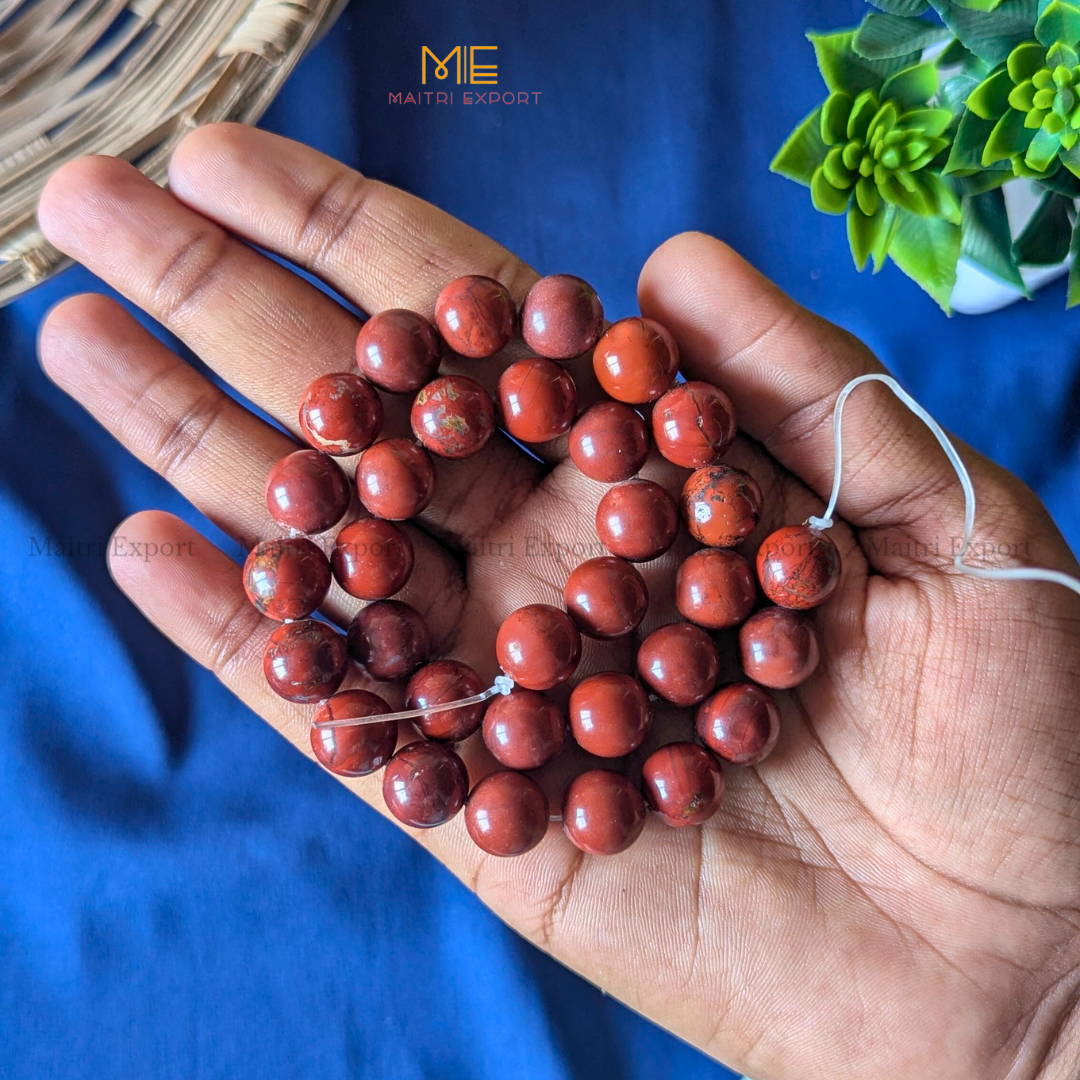 12mm natural crystal healing stone loose beads line ( 28-30 beads per line )-Red Jasper-Maitri Export | Crystals Store