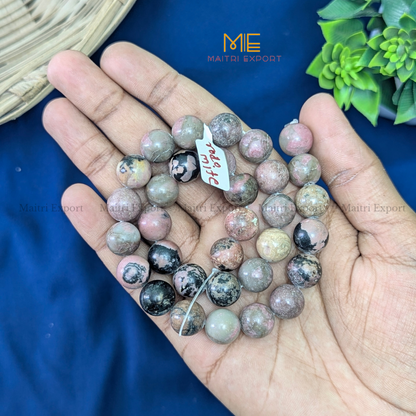 12mm natural crystal healing stone loose beads line ( 28-30 beads per line )-Rhodonite-Maitri Export | Crystals Store