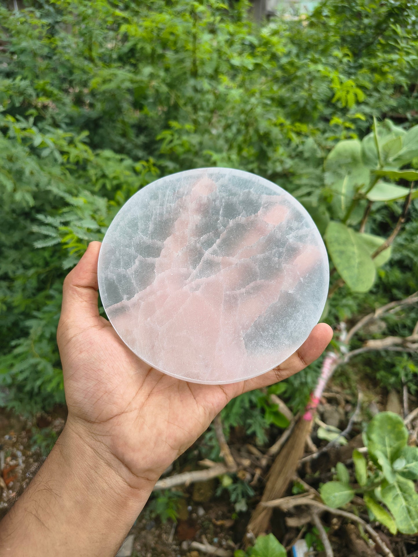 Selenite plain plates from Morocco-5.5 inch-Round-Maitri Export | Crystals Store