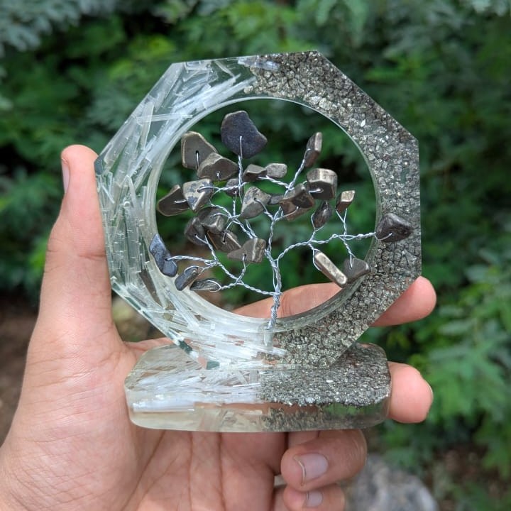 Organ tree with octagon shape and base ( 4 inch )-Selenite and Pyrite-Maitri Export | Crystals Store