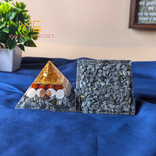Laxmi pyramid with pyrite chips-Maitri Export | Crystals Store