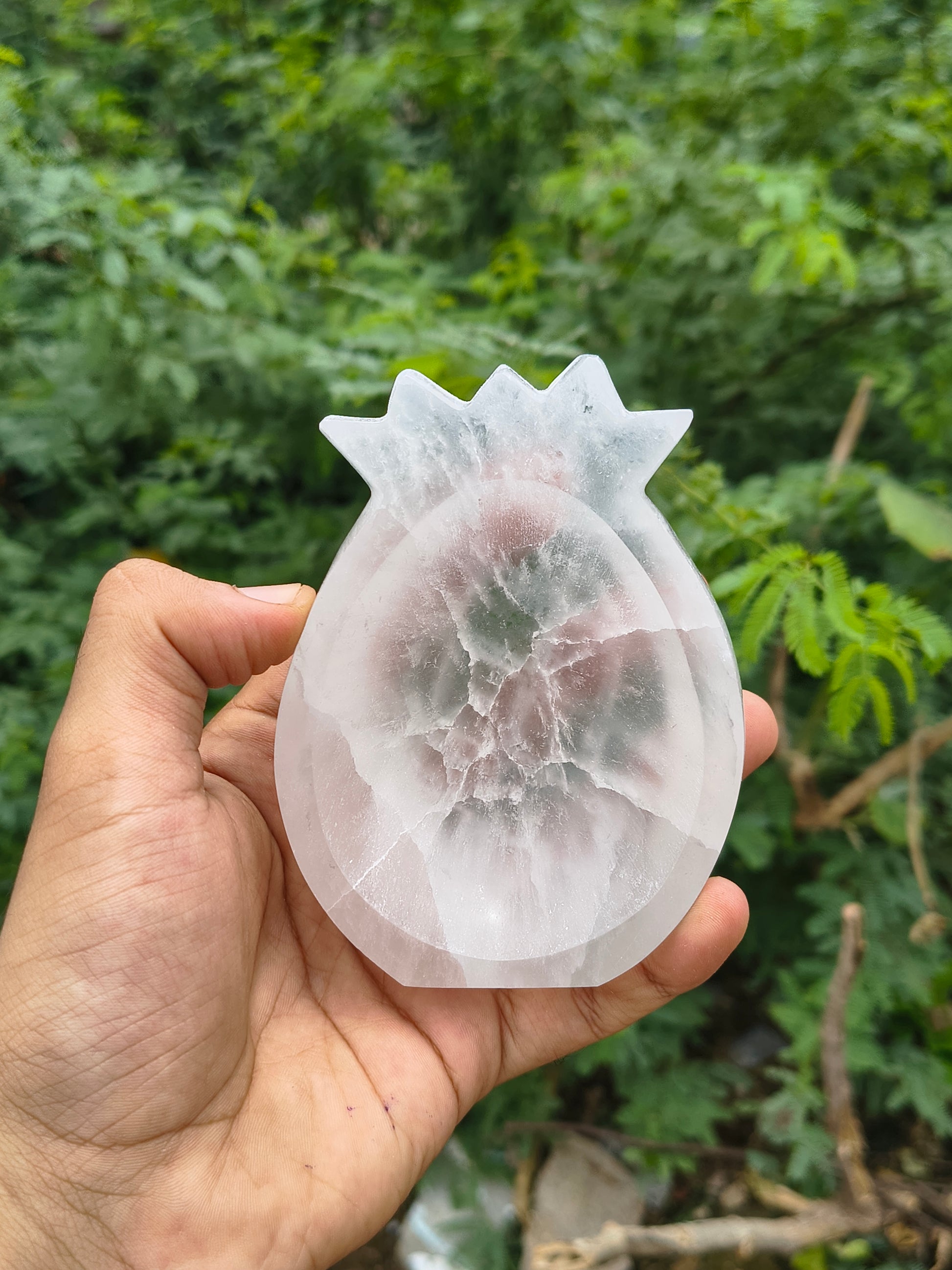 Natural Selenite crystal hand carved bowl in different shapes-Pineapple-Maitri Export | Crystals Store