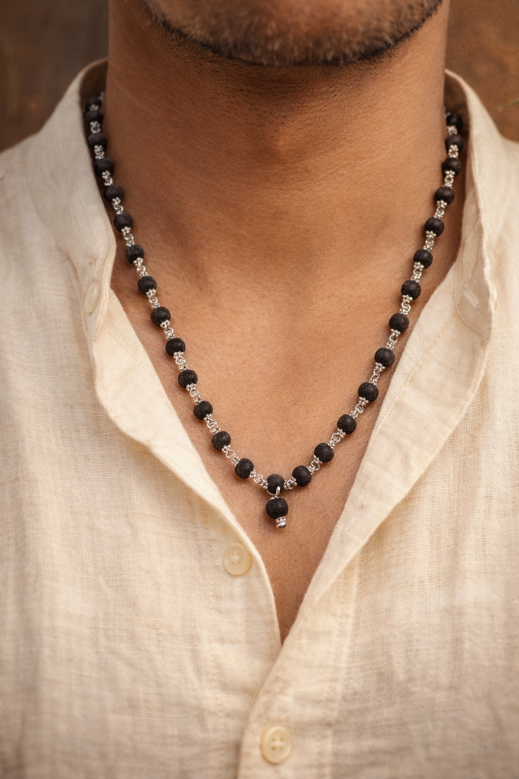 Natural karungali/ebony 6mm beads metal cap mala 54beads-Maitri Export | Crystals Store