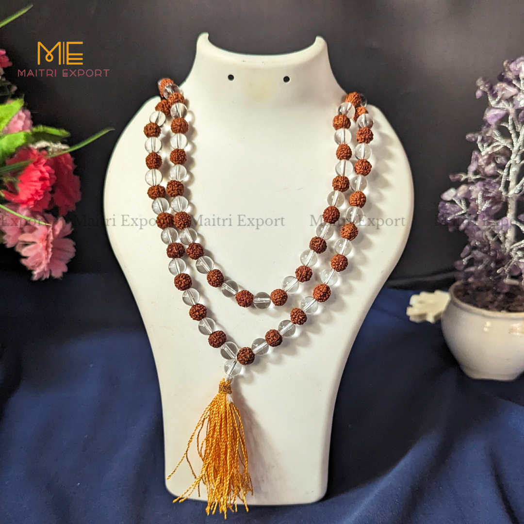 Rudraksh & Clear quartz 8mm mala-Maitri Export | Crystals Store