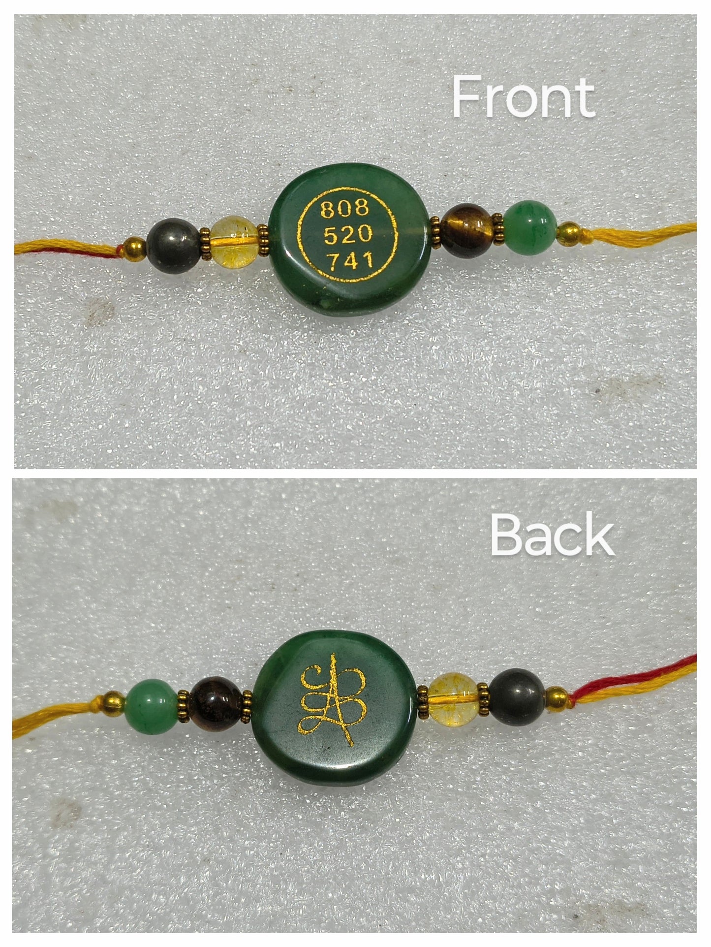 Green jade zibu money magnet rakhi-Round-Maitri Export | Crystals Store