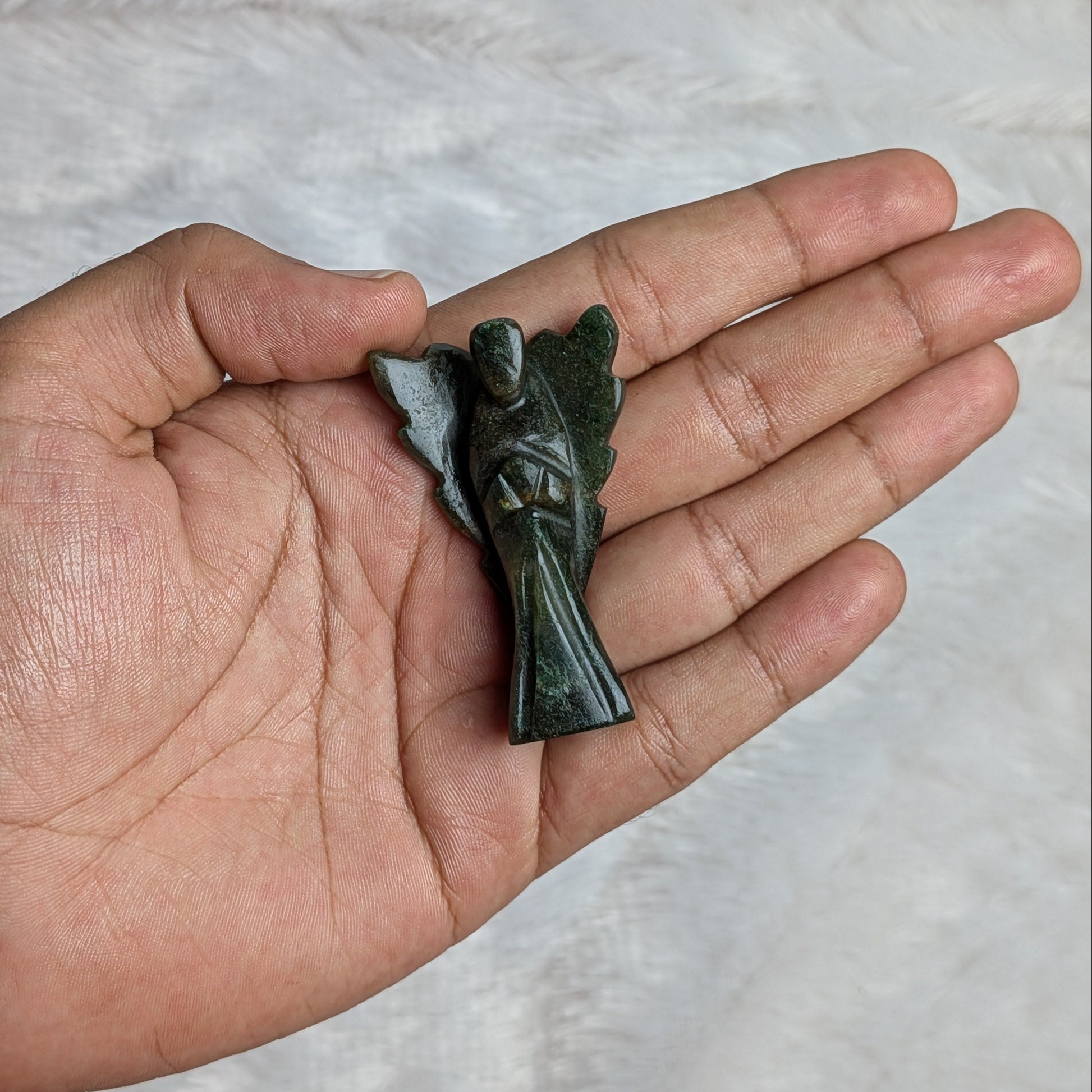 Natural crystal guardian angels with wings ( 2.5 inch )-Green jade-Maitri Export | Crystals Store