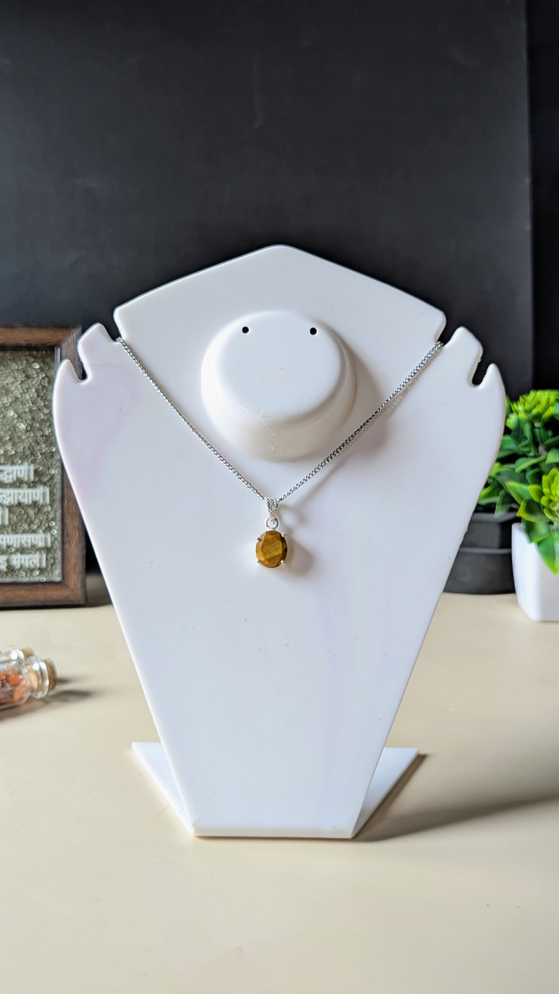 Gem quality anti tarnish Natural healing crystal Oval faceted pendant with rhodium polish-Tiger eye-Maitri Export | Crystals Store