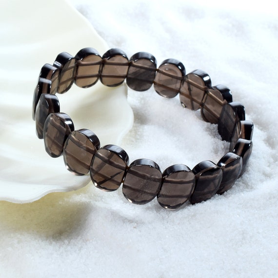 Oval Shape Faceted Crystal Beads bracelet-Smoky quartz-Maitri Export | Crystals Store