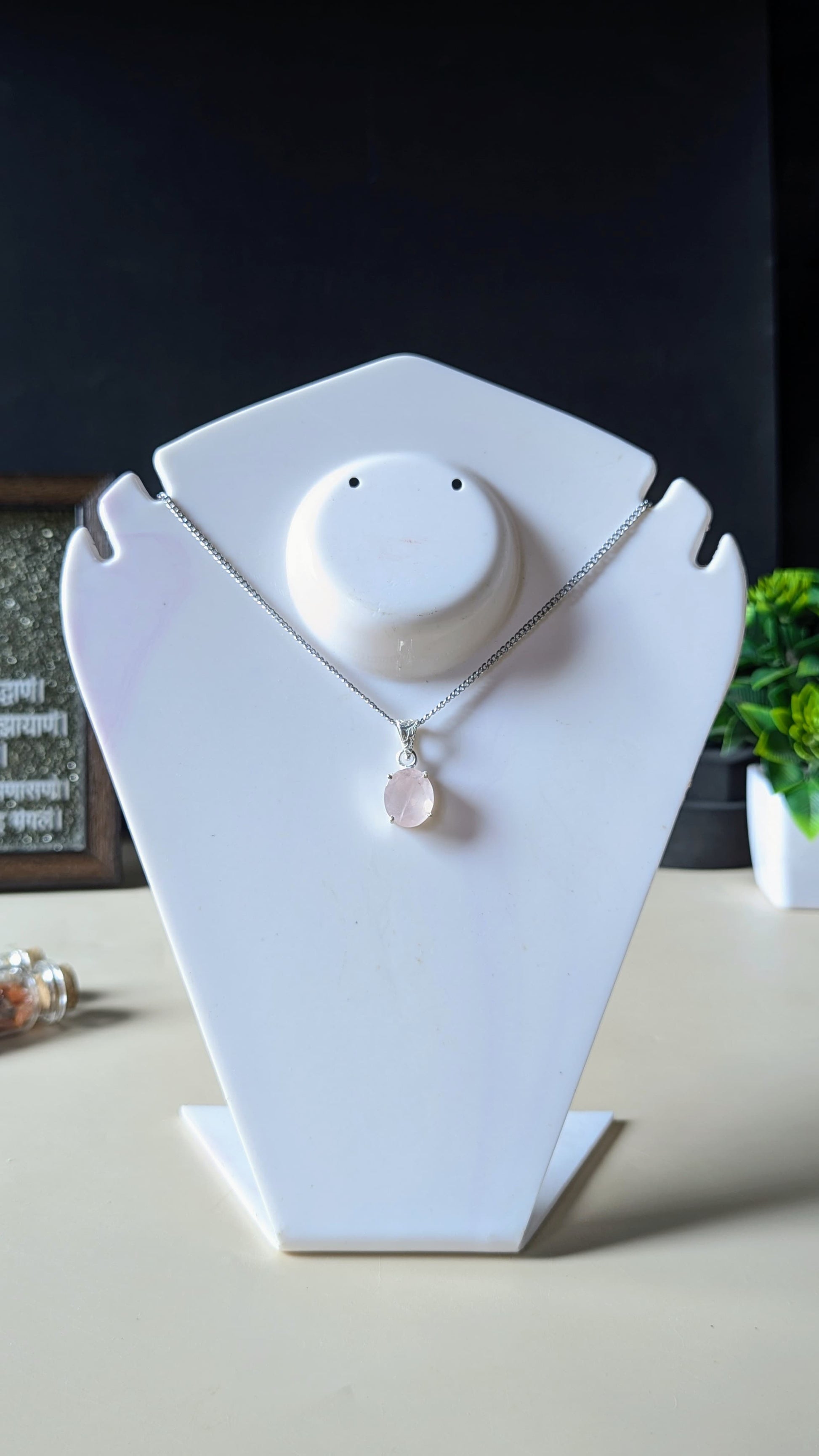 Gem quality anti tarnish Natural healing crystal Oval faceted pendant with rhodium polish-Rose quartz-Maitri Export | Crystals Store