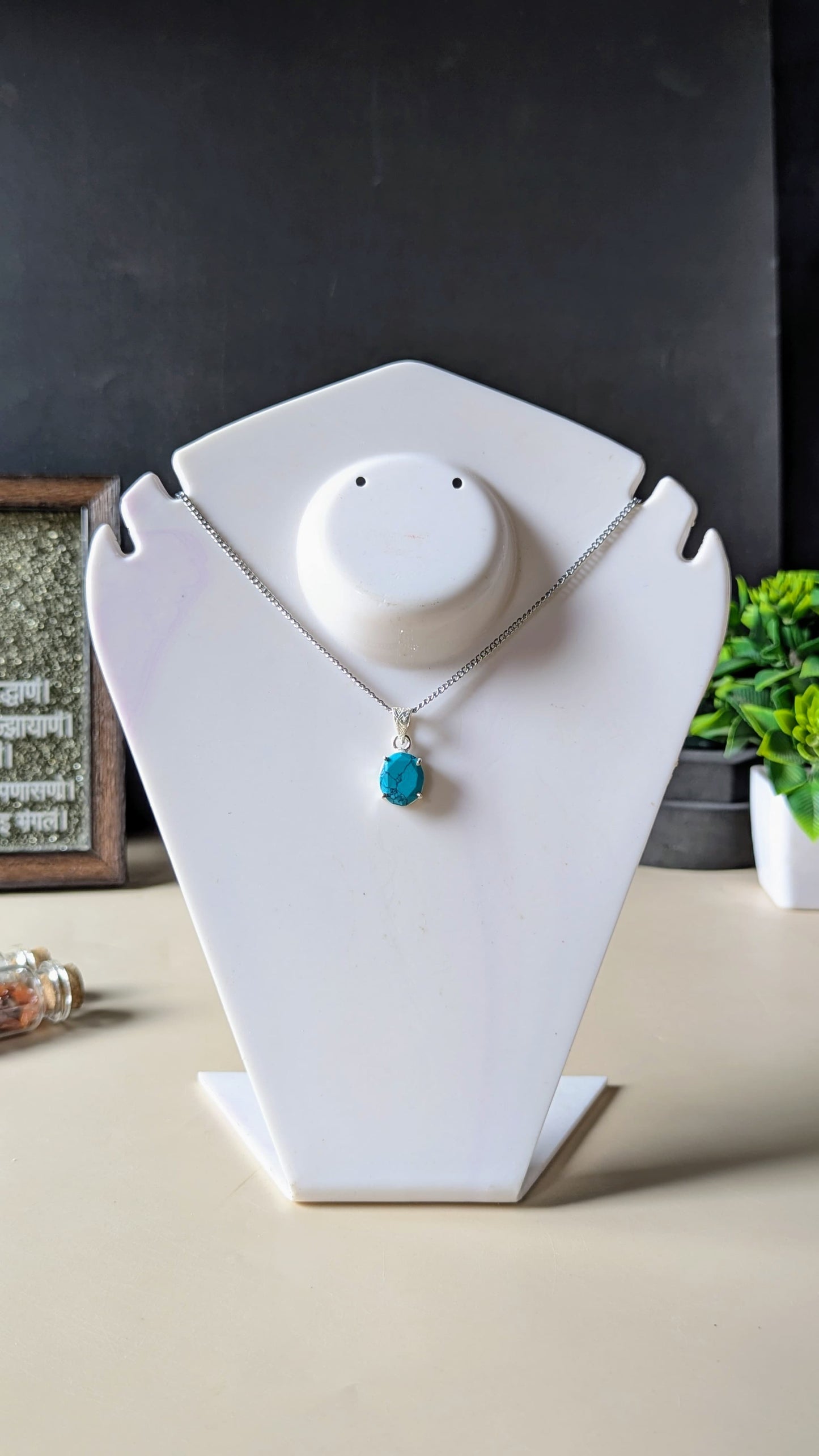 Gem quality anti tarnish Natural healing crystal Oval faceted pendant with rhodium polish-Turquoise-Maitri Export | Crystals Store