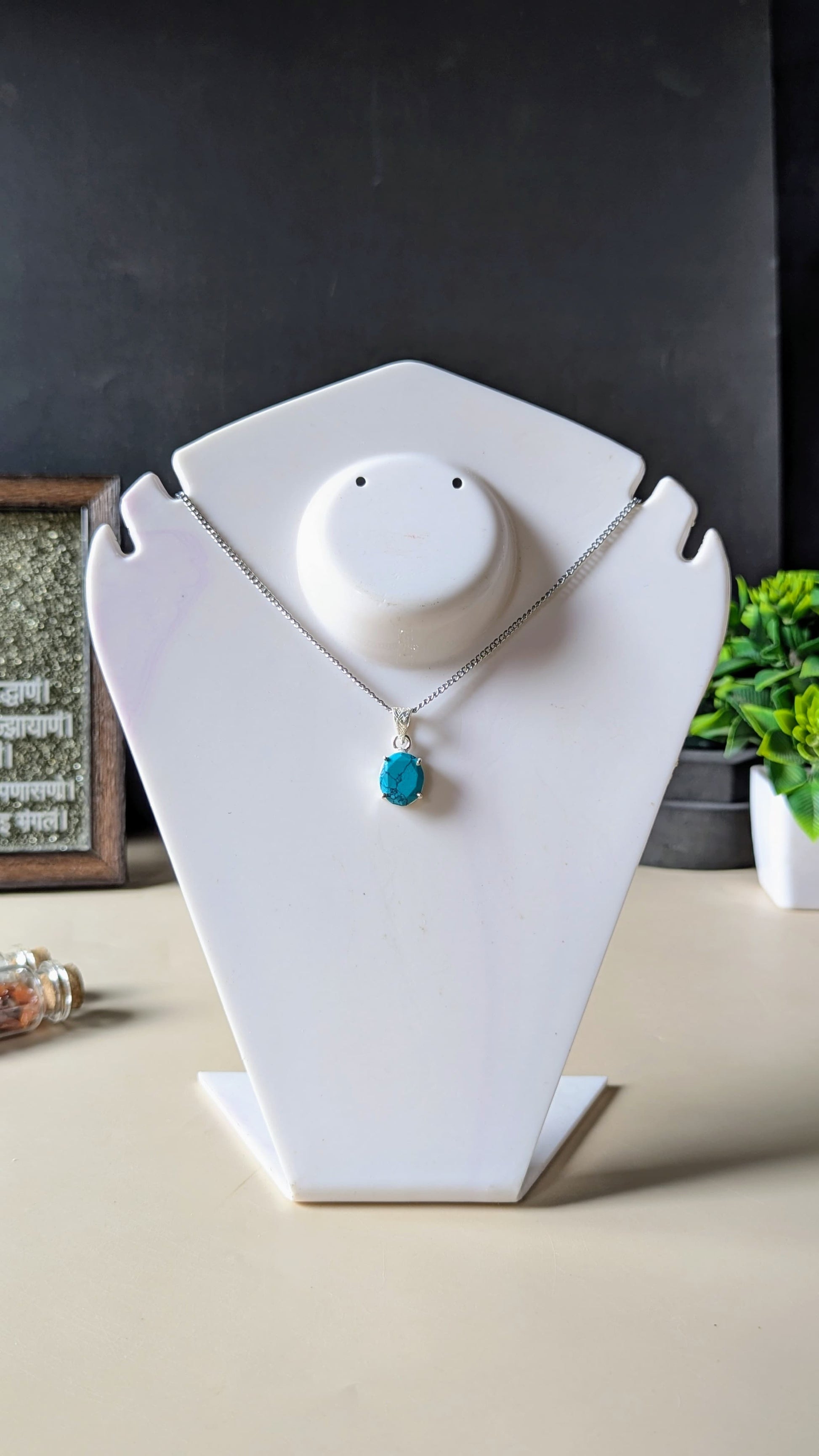 Gem quality anti tarnish Natural healing crystal Oval faceted pendant with rhodium polish-Turquoise-Maitri Export | Crystals Store