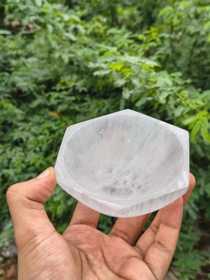 Natural Selenite crystal hand carved bowl in different shapes-Octagon-Maitri Export | Crystals Store