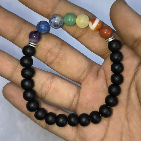 Karungali / ebony wood with 7 chakra 8mm bracelet-Maitri Export | Crystals Store