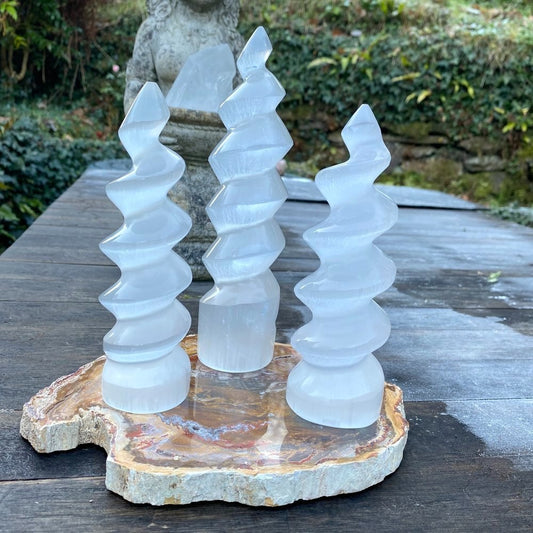 Selenite spiral tower 6 inch-Maitri Export | Crystals Store