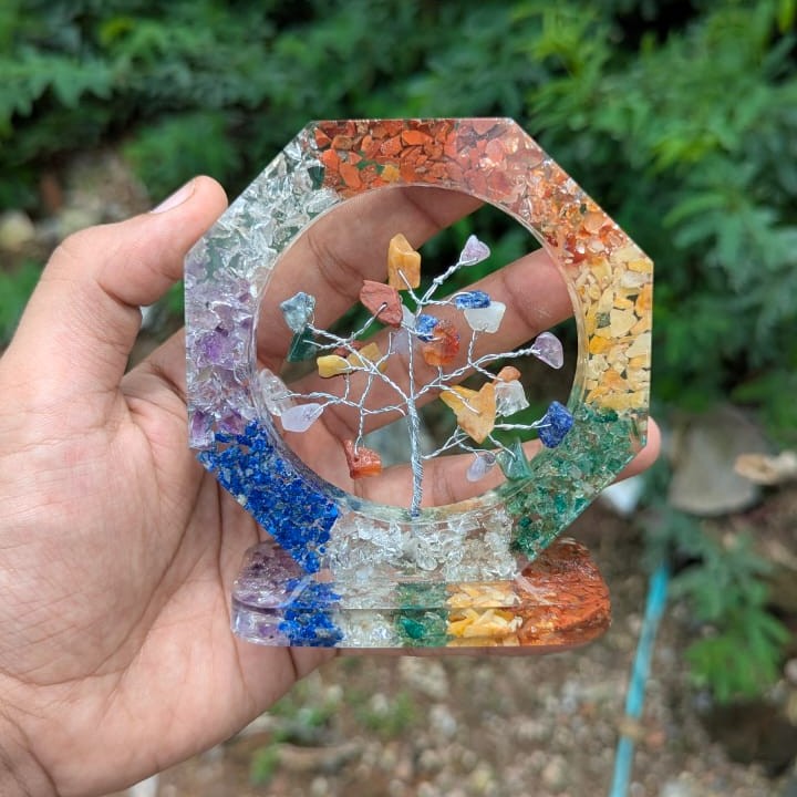 Organ tree with octagon shape and base ( 4 inch )-7 chakra-Maitri Export | Crystals Store