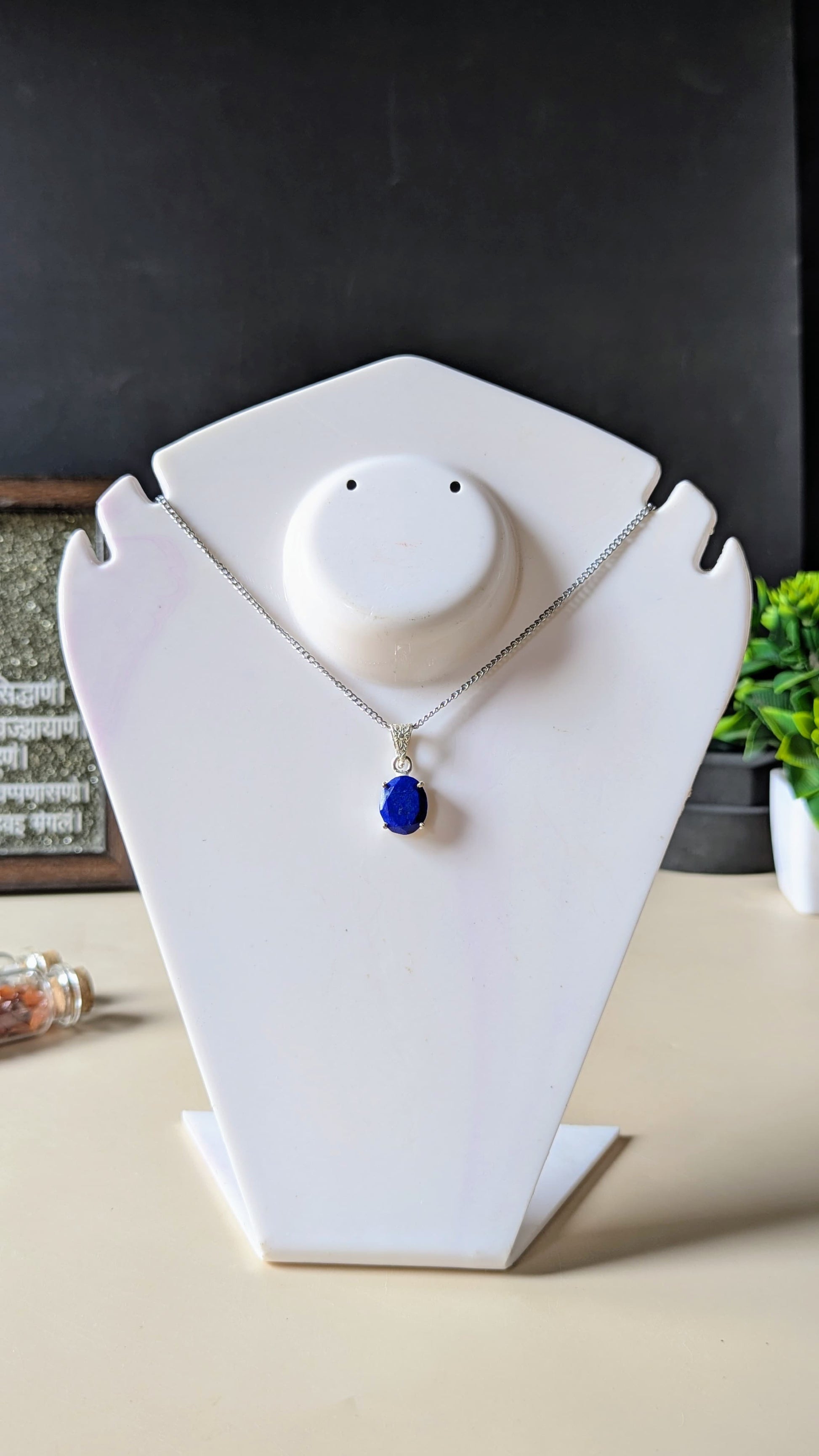 Gem quality anti tarnish Natural healing crystal Oval faceted pendant with rhodium polish-Lapis lazuli-Maitri Export | Crystals Store