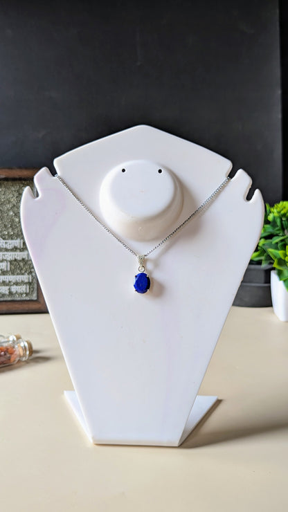 Gem quality anti tarnish Natural healing crystal Oval faceted pendant with rhodium polish-Lapis lazuli-Maitri Export | Crystals Store