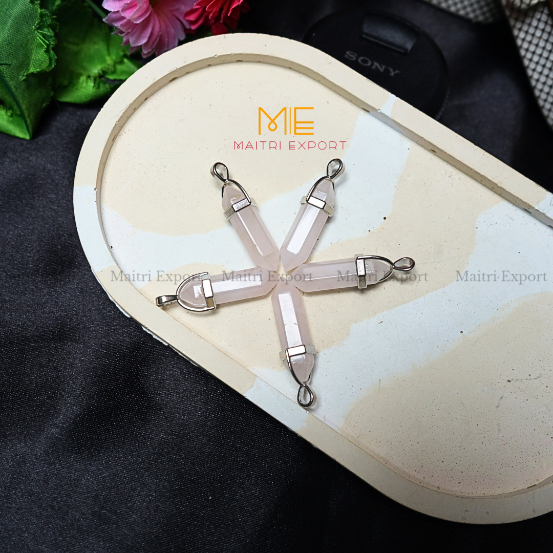 Natural Crystal Stones double point Silver Cap pendant-Maitri Export | Crystals Store