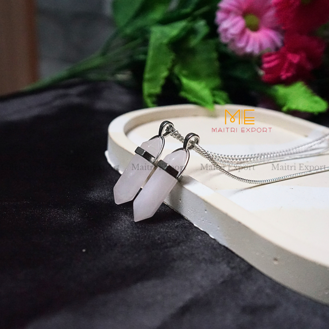 Natural Crystal Stones double point Silver Cap pendant-Maitri Export | Crystals Store
