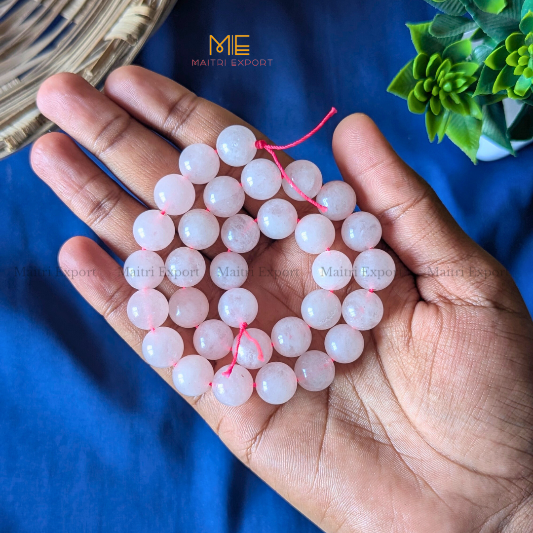 12mm natural crystal healing stone loose beads line ( 28-30 beads per line )-Rose quartz-Maitri Export | Crystals Store