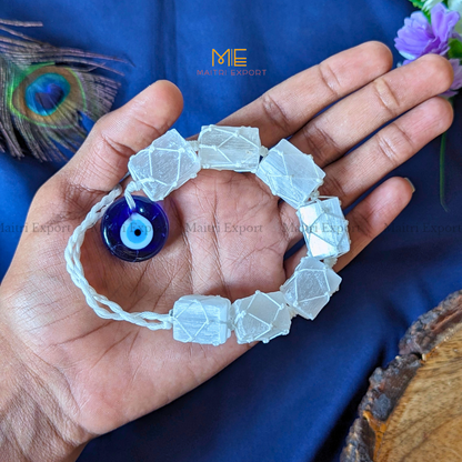 Selenite / Tourmaline Evil Eye Hanger-Selenite-7 Beads-Maitri Export | Crystals Store