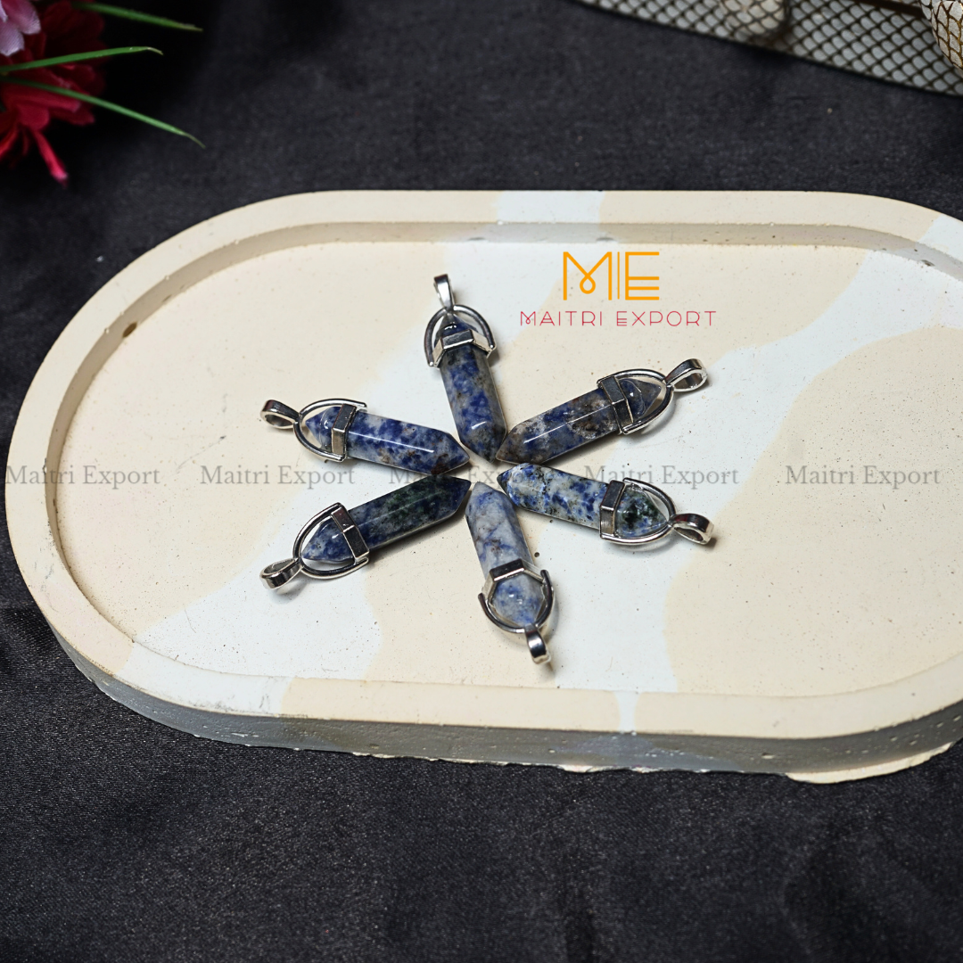 Natural Crystal Stones double point Silver Cap pendant-Maitri Export | Crystals Store