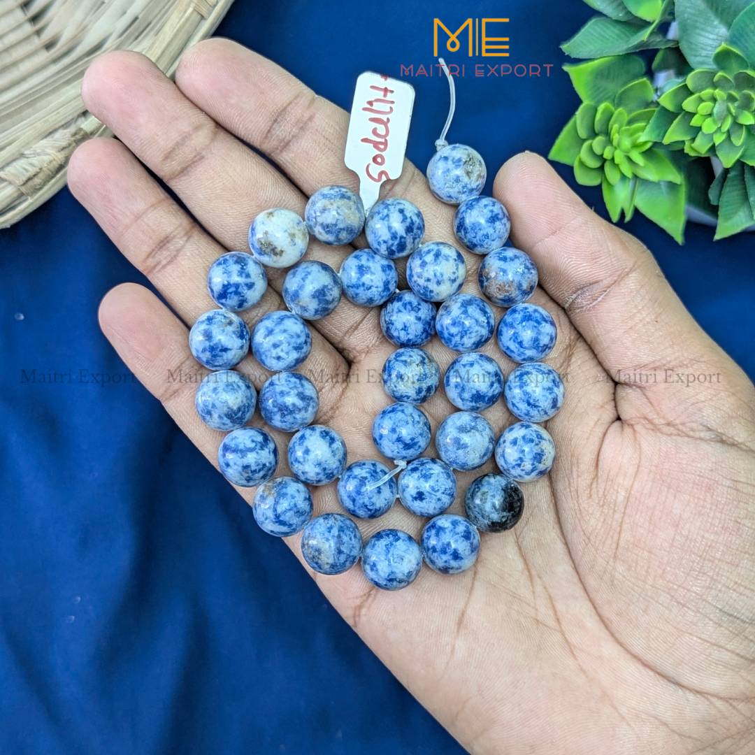 12mm natural crystal healing stone loose beads line ( 28-30 beads per line )-Sodalite-Maitri Export | Crystals Store
