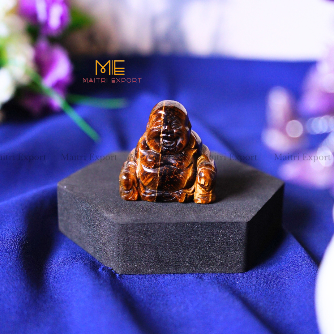 1.5 Inch Laughing Buddha Natural Crystal Handcrafted Figurine / Carving-Tiger Eye-Maitri Export | Crystals Store