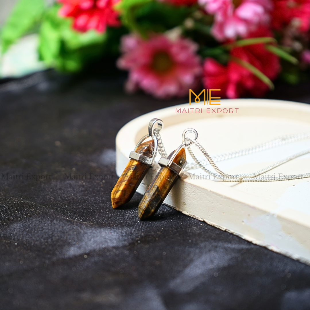 Natural Crystal Stones double point Silver Cap pendant-Maitri Export | Crystals Store