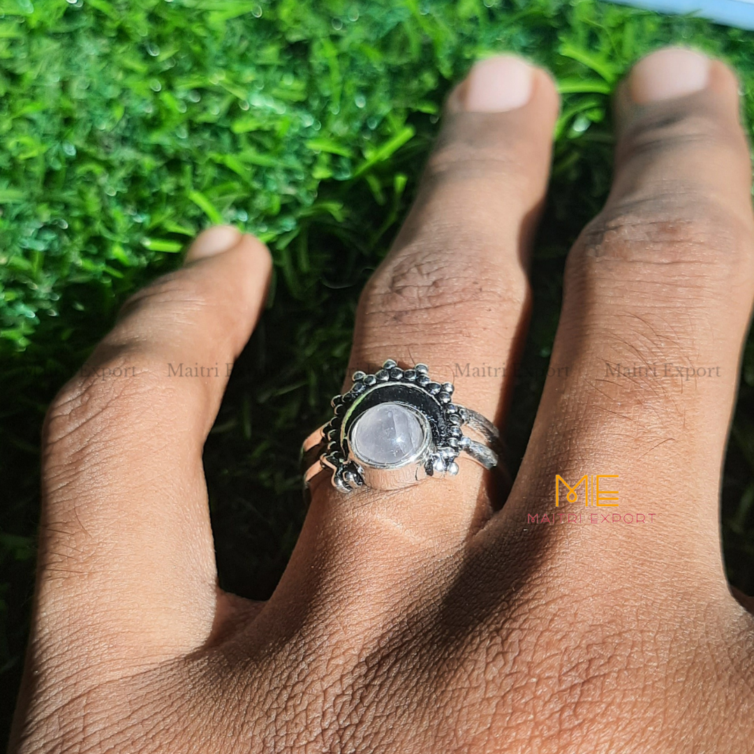 Natural Healing Crystal Gem Quality Stone Moon Shaped Adjustable Rings-Maitri Export | Crystals Store