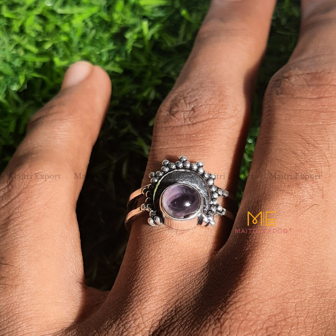 Natural Healing Crystal Gem Quality Stone Moon Shaped Adjustable Rings-Maitri Export | Crystals Store